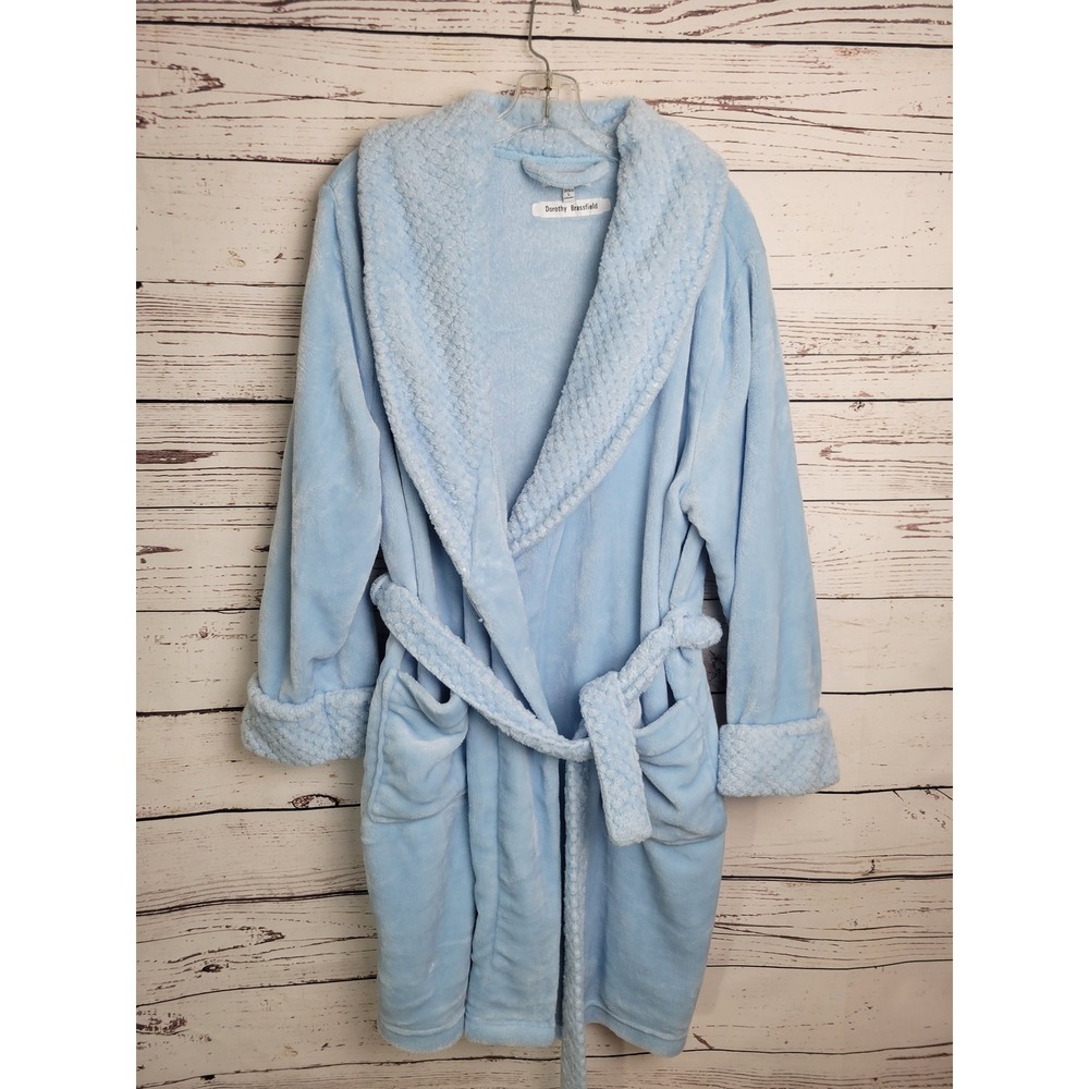 Sonoma Bathrobe Plush Fleece Cozy Shawl Collar Loungewear Light Blue Large